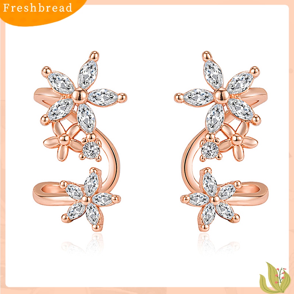 &lt; Freshbread &gt; 1pasang Anting Wanita Bentuk Bunga Arc Perhiasan Sparkling Cubic Zirconia Stud Earrings Untuk Pernikahan