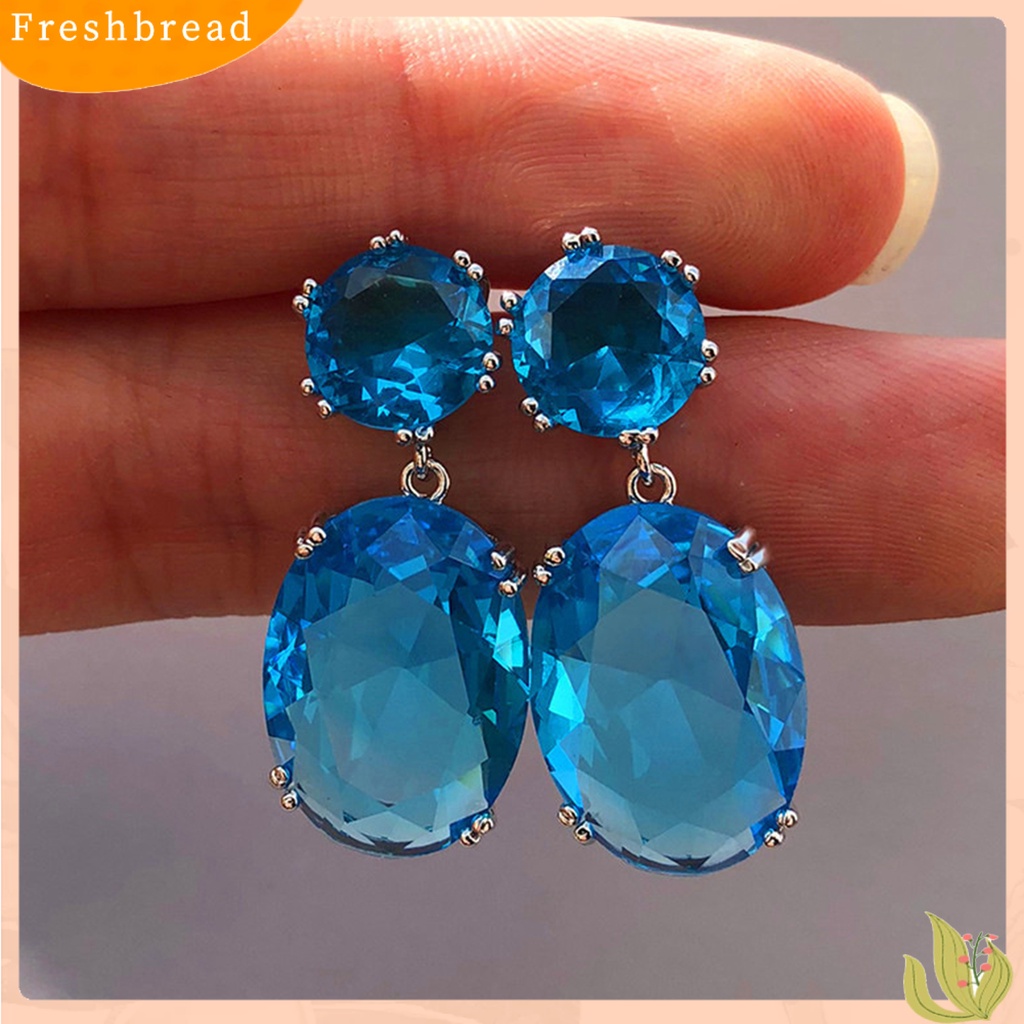 &lt; Freshbread &gt; 1pasang Anting Wanita Berbentuk Telur Cubic Zirconia Perhiasan Electroplating Tahan Lama Menjuntai Earrings Untuk Perjamuan