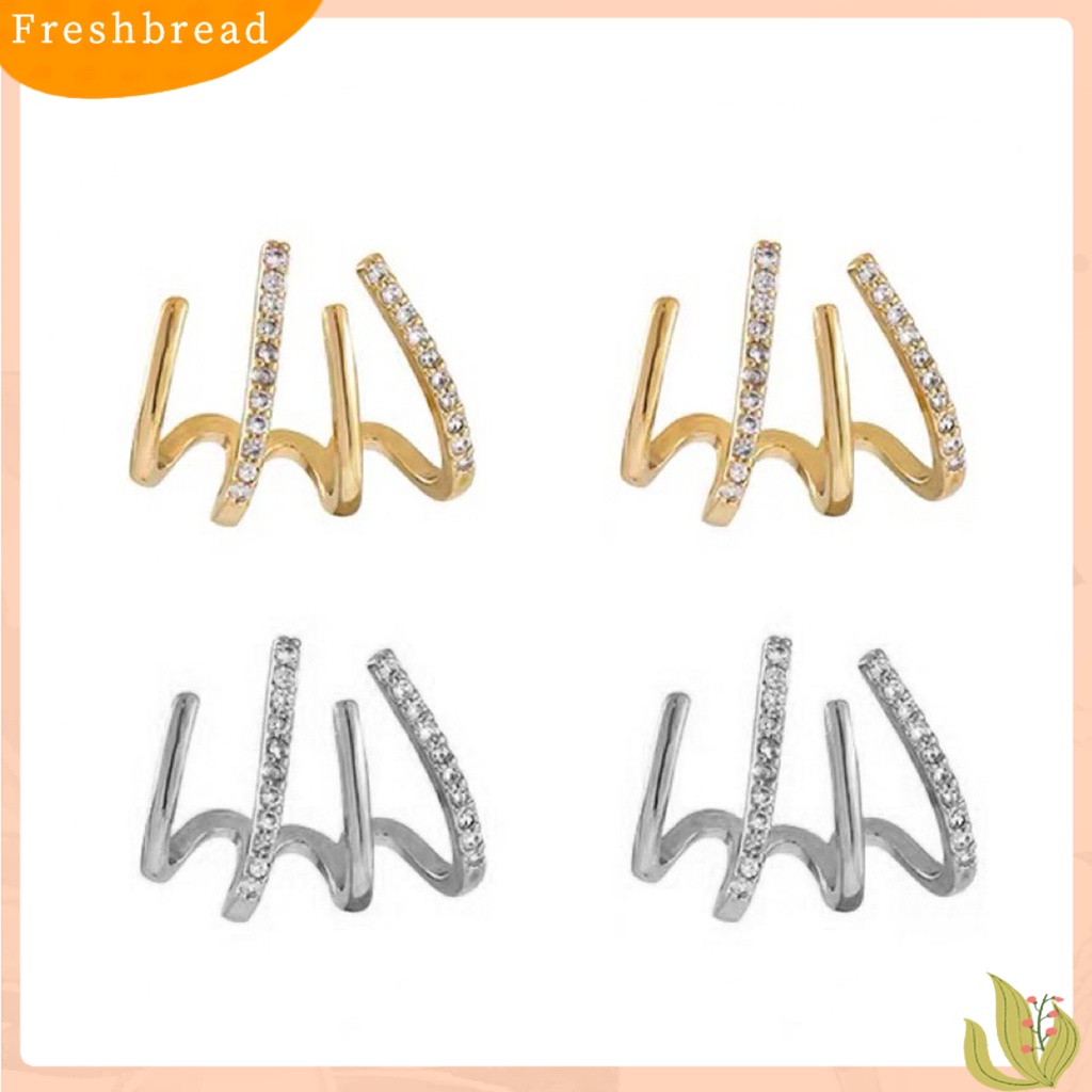 &lt; Freshbread &gt; 1pasang Anting Tusuk Empat Cakar Baris Berlian Imitasi Perhiasan Fashion Penampilan Gaya Korea Stud Telinga Manset Untuk Pakaian Sehari-Hari