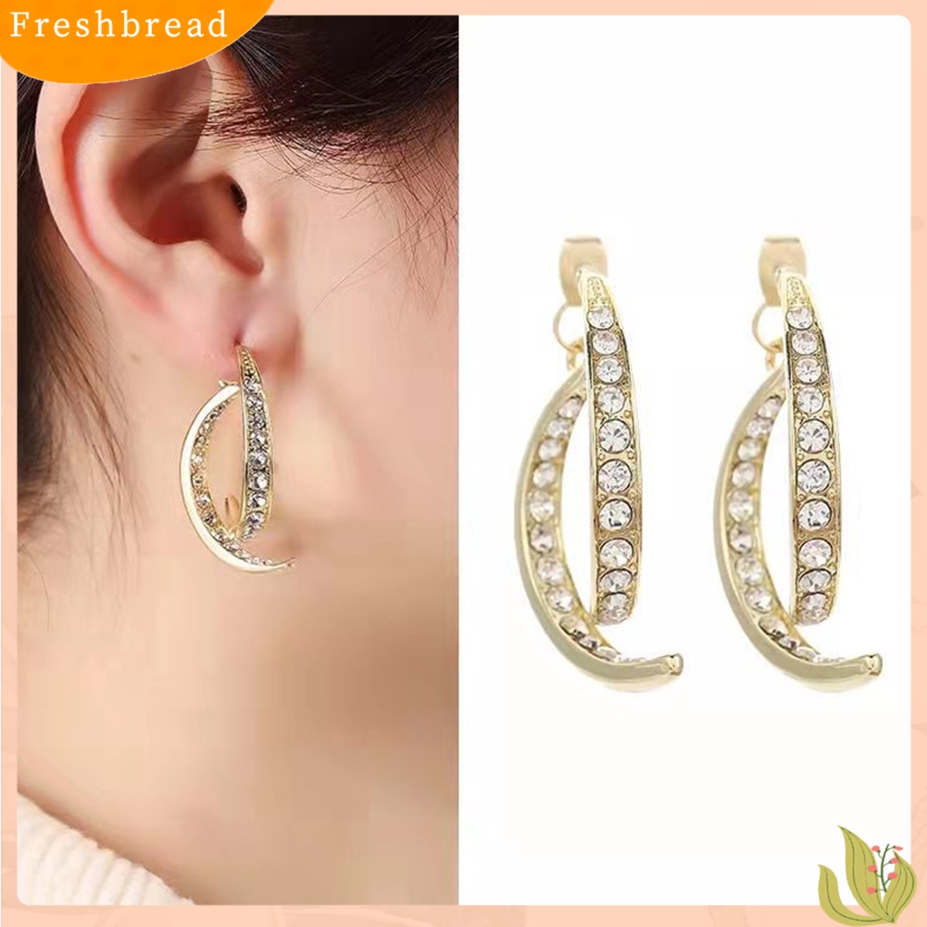 &lt; Freshbread &gt; Lady Earrings Bentuk Bulan Indah Busur Runcing Mengkilap Berlian Imitasi Pacaran Anting Hadiah