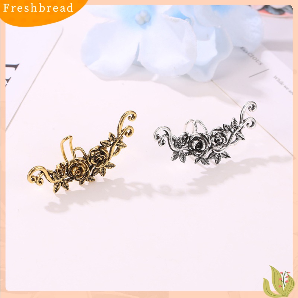 &lt; Freshbread &gt; 1Pc Wanita Ukir Bunga Mawar Telinga Manset Clip On Earring Tanpa Tindik Helix Jewelry