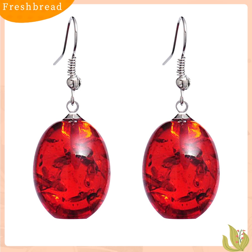 &lt; Freshbread &gt; Vintage Oval Berbentuk Imitasi Amber Menjuntai Kait Anting Wanita Tindik Perhiasan Hadiah