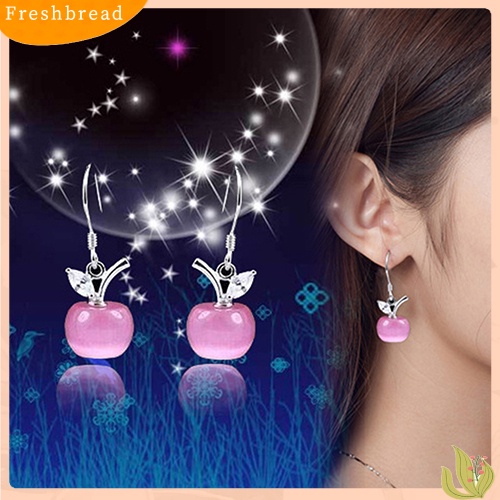 &lt; Freshbread &gt; Wanita Opal Apple Menjuntai925 Sterling Silver Zircon Eardrops Anting Kait