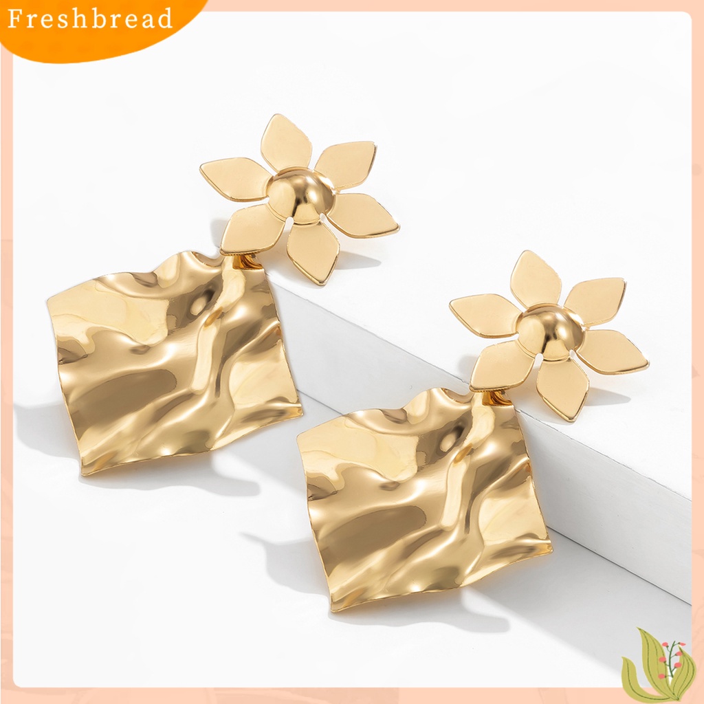 &lt; Freshbread &gt; 1pasang Anting Menjuntai Lipit Persegi Tidak Teratur Berlebihan Anting Drop Panjang Elegan Untuk Pakaian Sehari-Hari