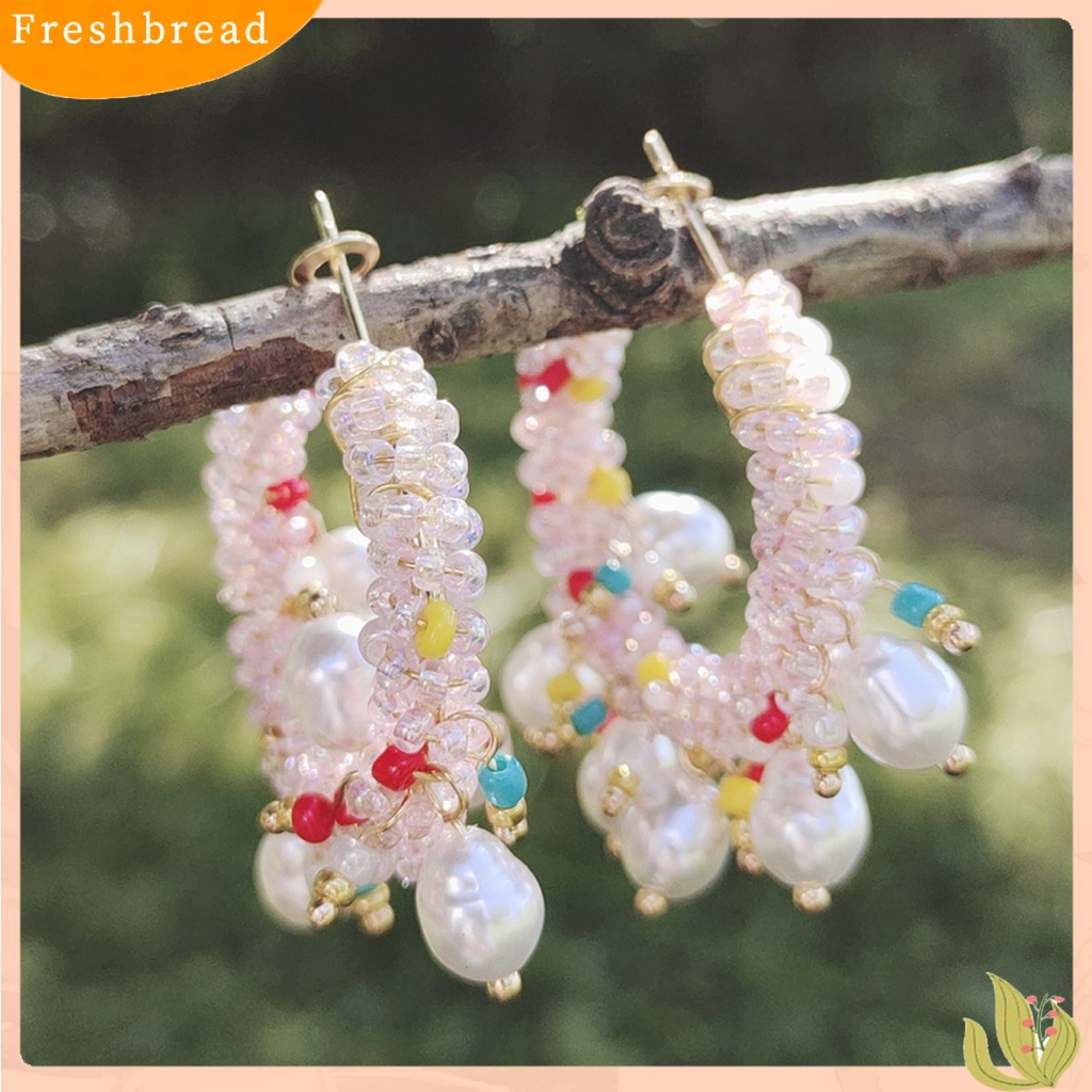 &lt; Freshbread &gt; 1pasang Wanita Hoop Earrings Indah Mewah Berlebihan Gaya Bohemia Kusut Leaverback Earrings Perhiasan Perempuan