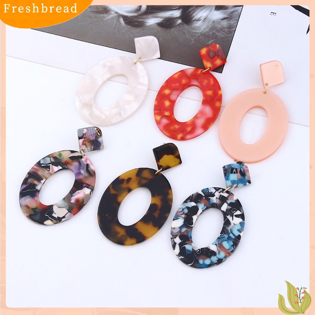 &lt; Freshbread &gt; Retro Wanita Berongga Oval Belah Ketupat Geometris Menjuntai Telinga Stud Anting Perhiasan Hadiah