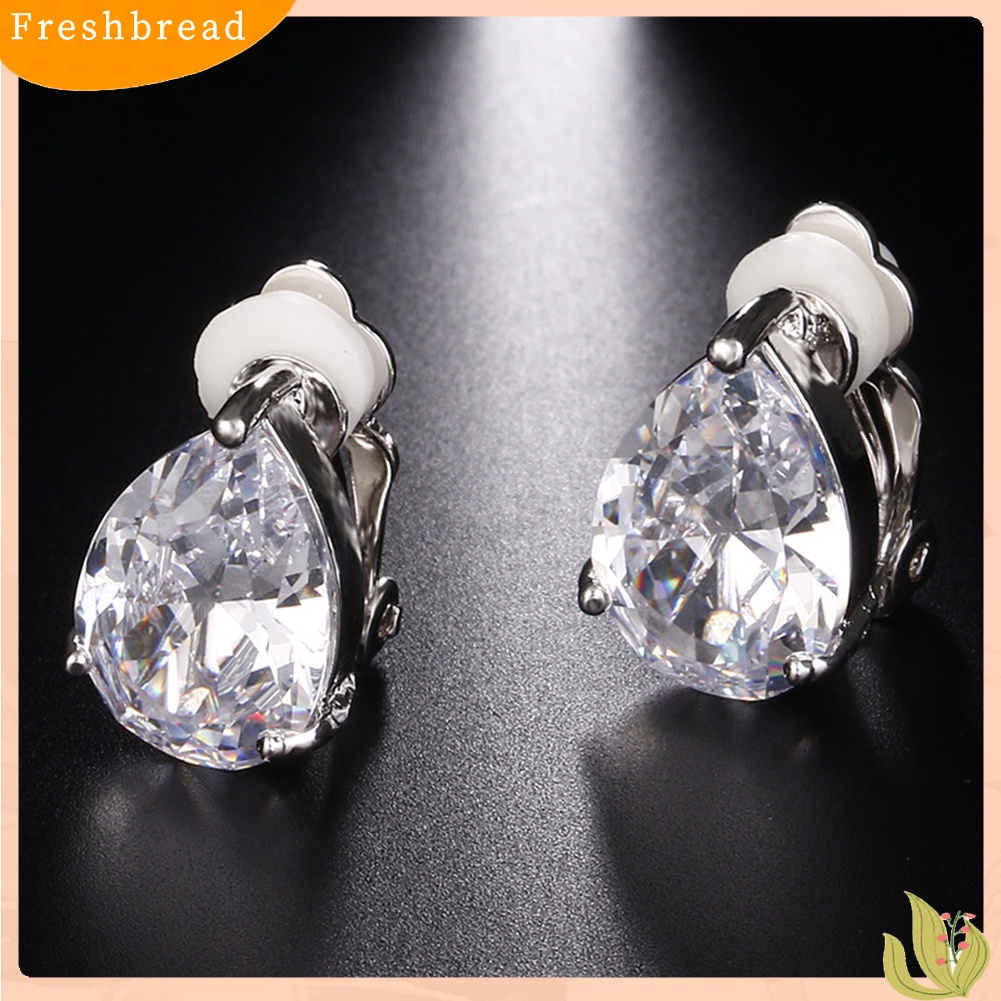 &lt; Freshbread &gt; Fashion Wanita Tetesan Air Cubic Zirconia Klip On Anting Pesta Perhiasan Hadiah