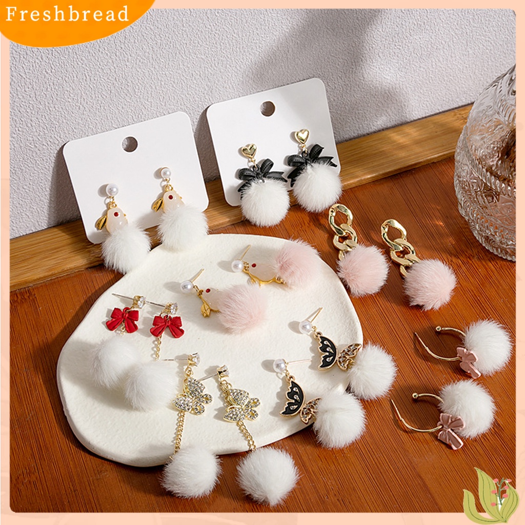 &lt; Freshbread &gt; 1pasang Anting Menjuntai Ikatan Simpul Manis Kupu-Kupu Hiasan Telinga Gaya Korea Kartun Kelinci Pompom Stud Earrings Untuk Pacaran