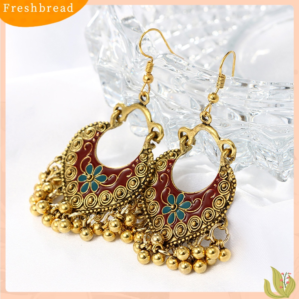 &lt; Freshbread &gt; Bohemian Wanita Bunga Lonceng Rumbai Enamel Kait Anting Pesta Perjamuan Perhiasan