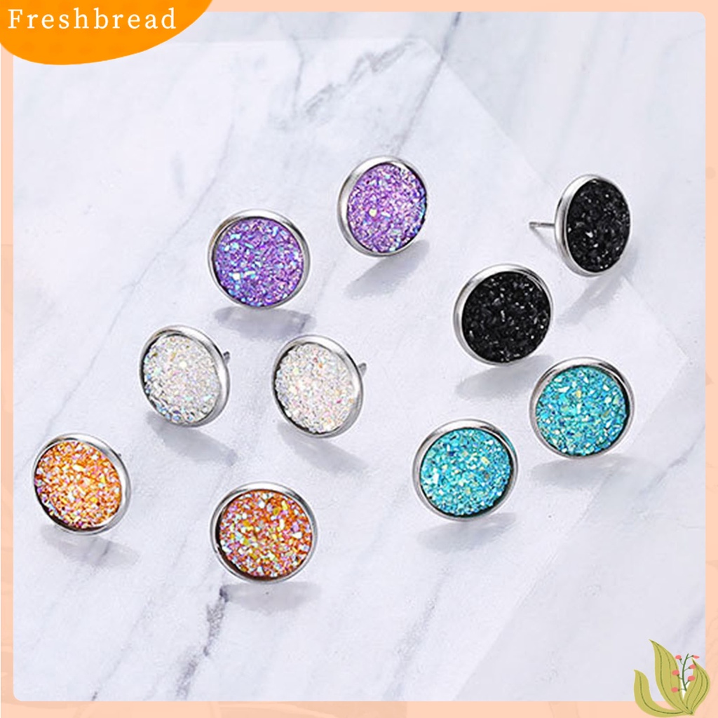< Freshbread > 1pasang Ear Stud Hias Stud Telinga Berlian Imitasi Bentuk Bulat Stainless Warna-Warni Untuk Hadiah