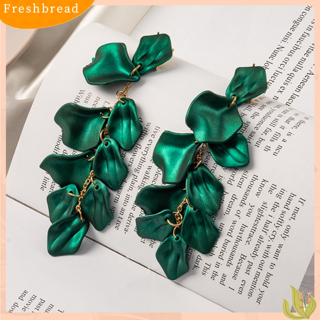 &lt; Freshbread &gt; 1pasang Bersinar Elegan Wanita Anting Ornamen Kelopak Mawar Panjang Rumbai Drop Earrings Perhiasan Aksesori