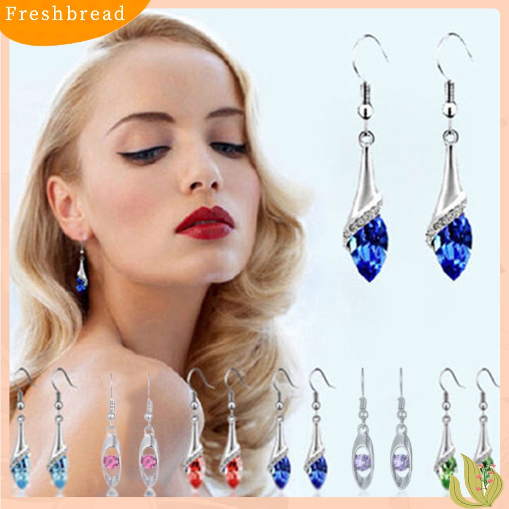 &lt; Freshbread &gt; Fashion Wanita Elegan Berlian Imitasi Mata Teardrop Menjuntai Perak Stud Hook Earrings