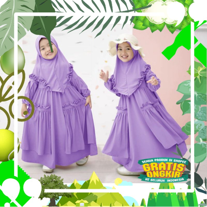 Lashoppingstore COD Set Gamis/dress/pakaian/baju/anak/wanita/perempuan/cewe/muslim/maxi/set/hijab/ke