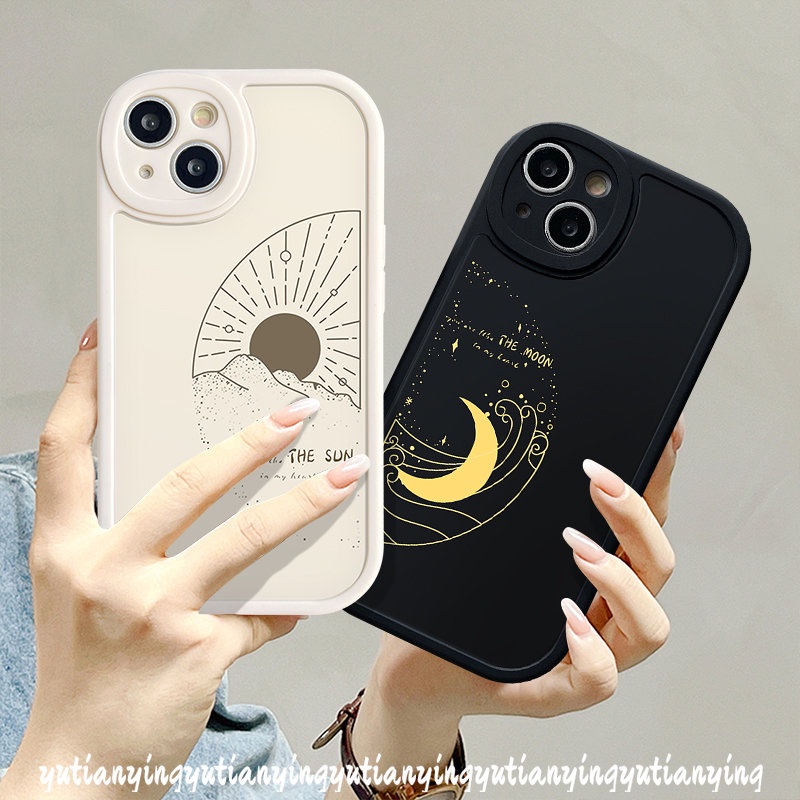 Simple The Moon Sun Casing Silikon Lembut Realme C53 C30 C55 C35 C31 10 Pro Plus C12 C11 5i 7i 6s 9i 5 6i C25Y C25s 8 C15 6 8i 8Pro C21 GT C2 C20A C3 C20 C21Y C17 C17 Sarung Couple