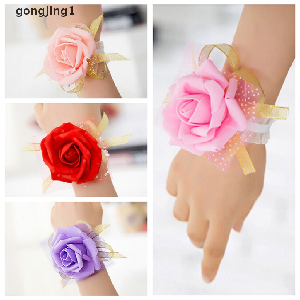 Ggg New Bridesmaid Wrist Korsase Pesta Pernikahan Mawar Gelang Sutra Bunga Pita ID