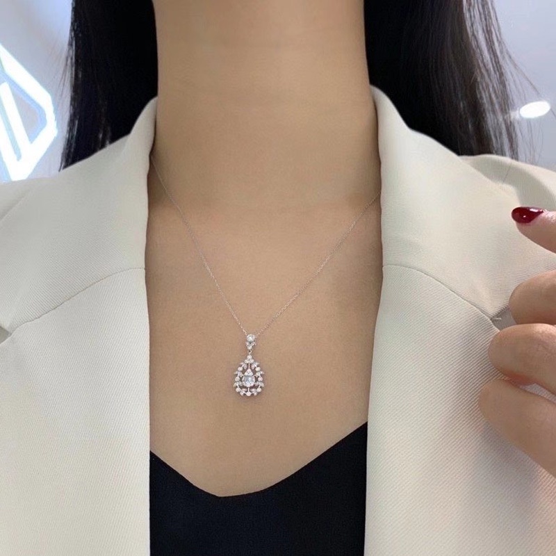 Goldkingdom Fashion Perhiasan Aksesoris Ready Stock Fashion Vine Water Drop Pendant Platinum Plated Kalung Berlian Moissanese Untuk Wanita