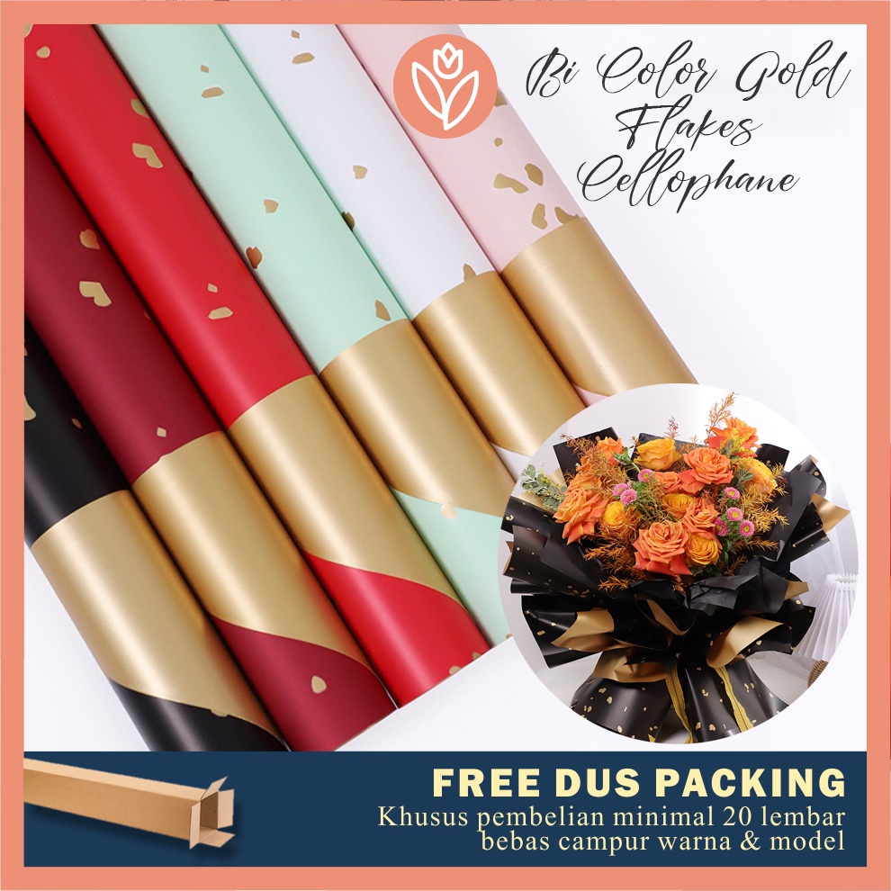 

TULIP PAPERIE ❤ FLOWER WRAPPING BI COLOR GOLD FLAKES CELLOPHANE KERTAS BUKET BUNGA DUA WARNA EMAS