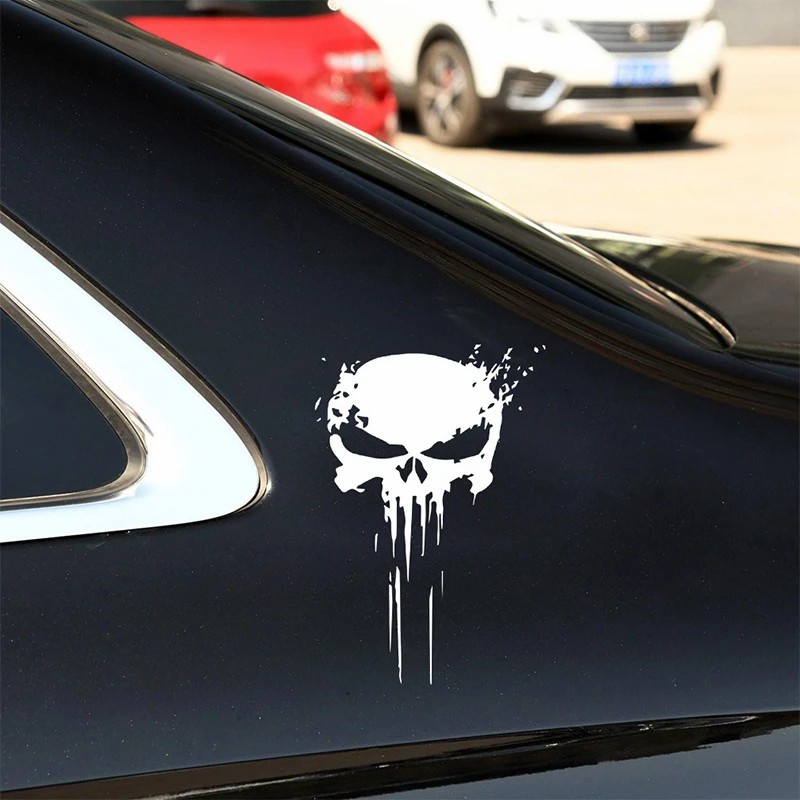 1pc Horror Punisher Tengkorak Stiker Darah Mengerikan Merayap Reflektif Stiker Tahan Air Universal Mobil Motor Dekorasi Motor Mobil Styling Aksesoris