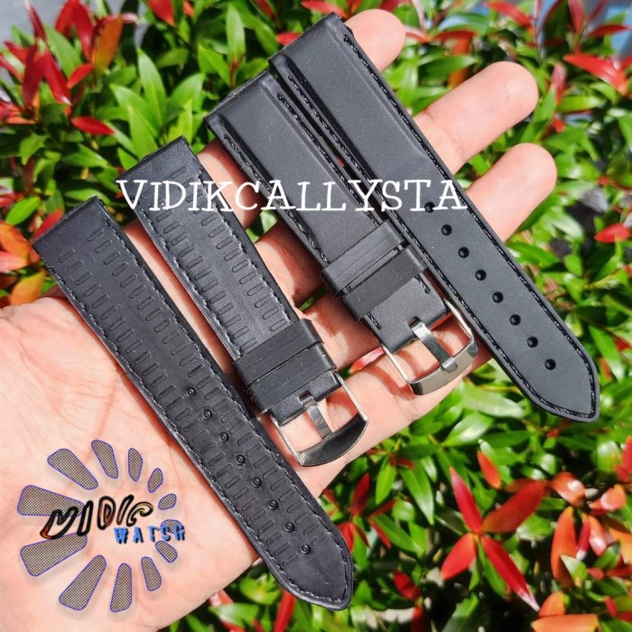 Strap Tali Jam Tangan Karet 20mm 22mm 24mm Rubber Jahit Hitam