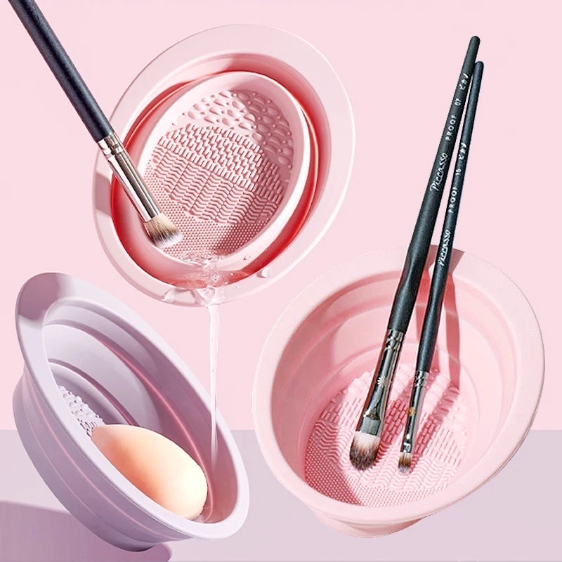 1pc Portable Lipat Kuas Makeup Pembersih Mangkok Silikon Mat Kosmetik Makeup Egg Eyeshadow Eyeliner Brush Wash Bowl Alat Kosmetik