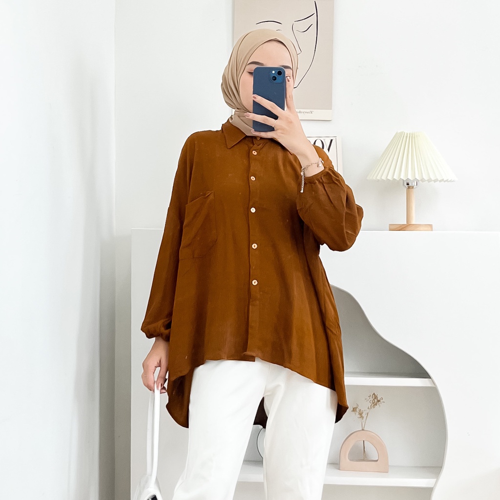 Clara Kemeja Blouse Atasan Wanita Oversize Bahan Rayon Crinkle