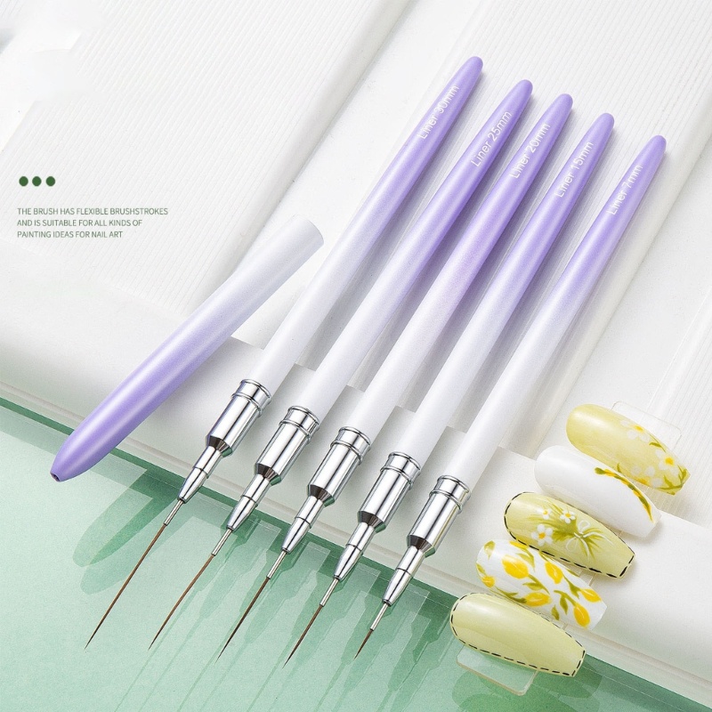 Siy 5Pcs Set Brushes Nail Art Liner Polish Lukisan Desain Kuku Brush Pen Set Dengan Handle Emas Untuk Menarik Garis