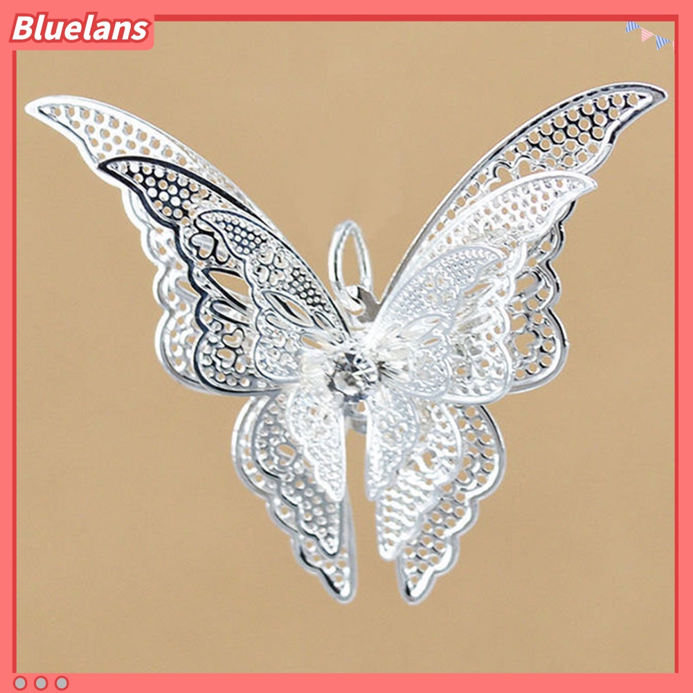 {In Stock} Wanita Elegan Perak Berlapis Berongga Indah Kupu-Kupu Liontin Perhiasan Ada Rantai