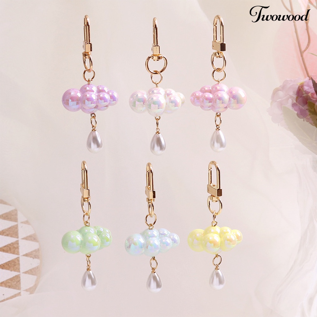 Twowood Cloud Keychain Faux Pearl Pendant DIY Akrilik Ransel Ornamen Awan Warna-Warni Kunci Ring Penggunaan Sehari-Hari