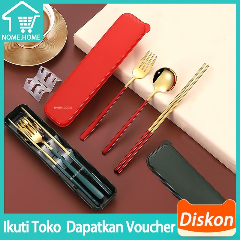 Alat Makan Tebal 304 Stainless Korea Emas Sendok Makan Set Korea Sendok korea sumpit Portable Stainl