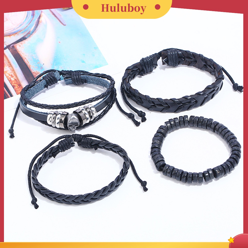 {Ready Stock} 4Pcs/Set Vintage Braided Skull Gelang DIY Pria Club Perhiasan Wristband Charm