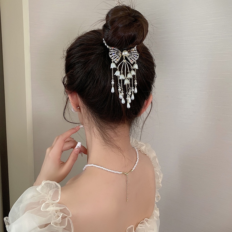 Alloy Jepit Rambut Berlian Imitasi Mutiara Jumbai Rambut Klip Fashion Ponytail Gesper Wanita Aksesoris Rambut