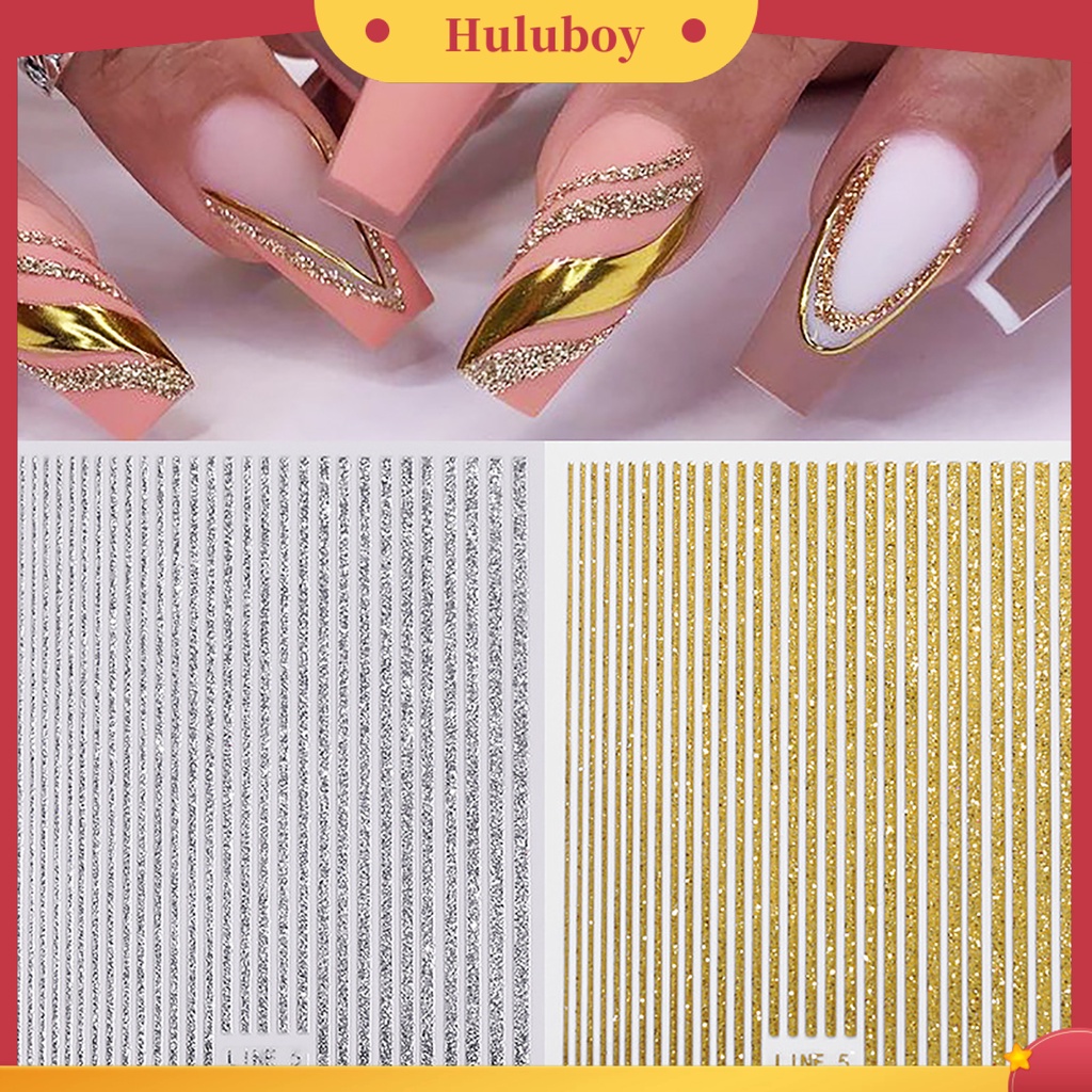 {In Stock} Glitter Stiker Kuku Ultra-Tipis Ditekuk Efek Mengkilap Glitter Decals DIY Manicure Hologram Garis Kuku Stiker Nail Art Dekorasi Perlengkapan Kuku