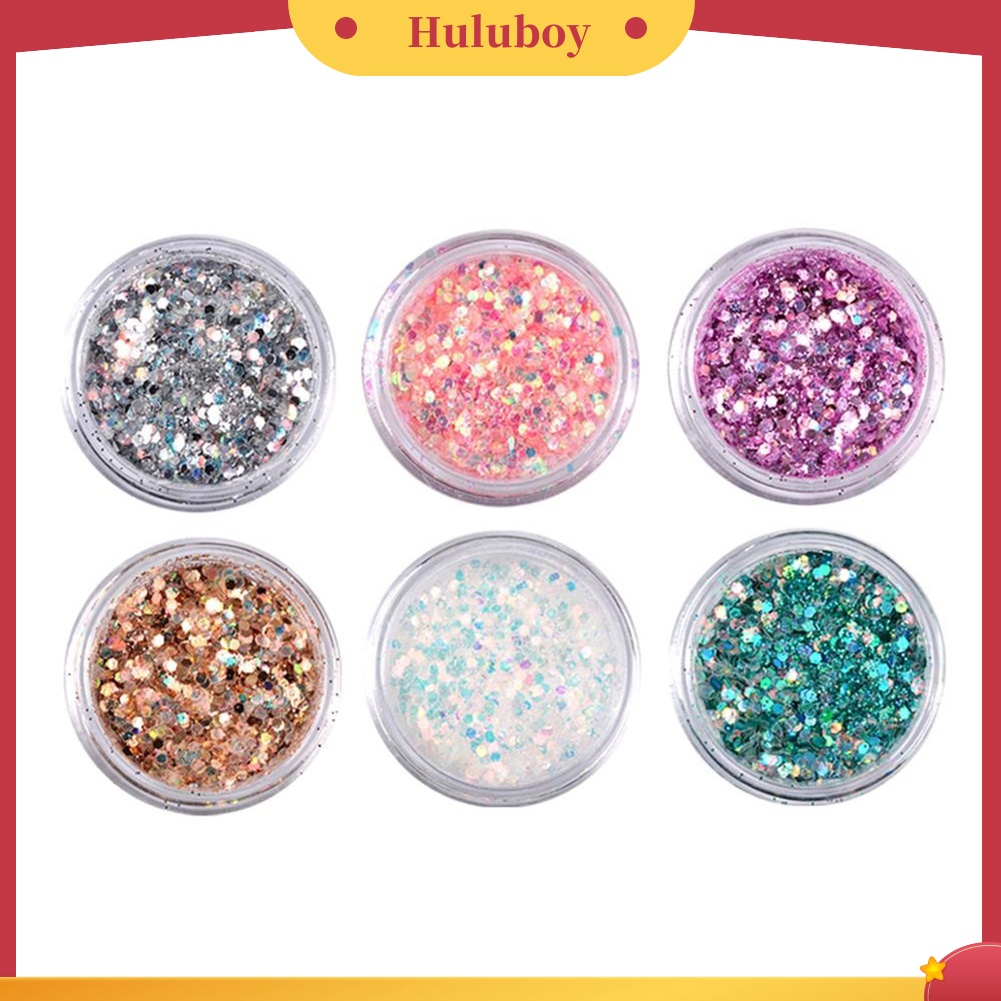 {In Stock} 6Pcs Colorful Manicure Pigments Paillette Lase-r Sequin Nail Glitter Bubuk
