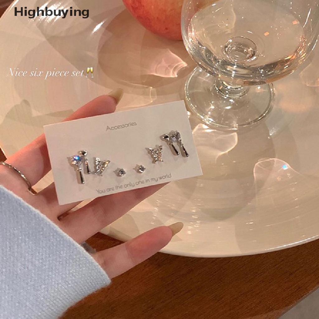 Hbid 6pcs/set Anting Hoop Vintage Warna Silver Fashion Korea Untuk Perhiasan Wanita Y2K Glory