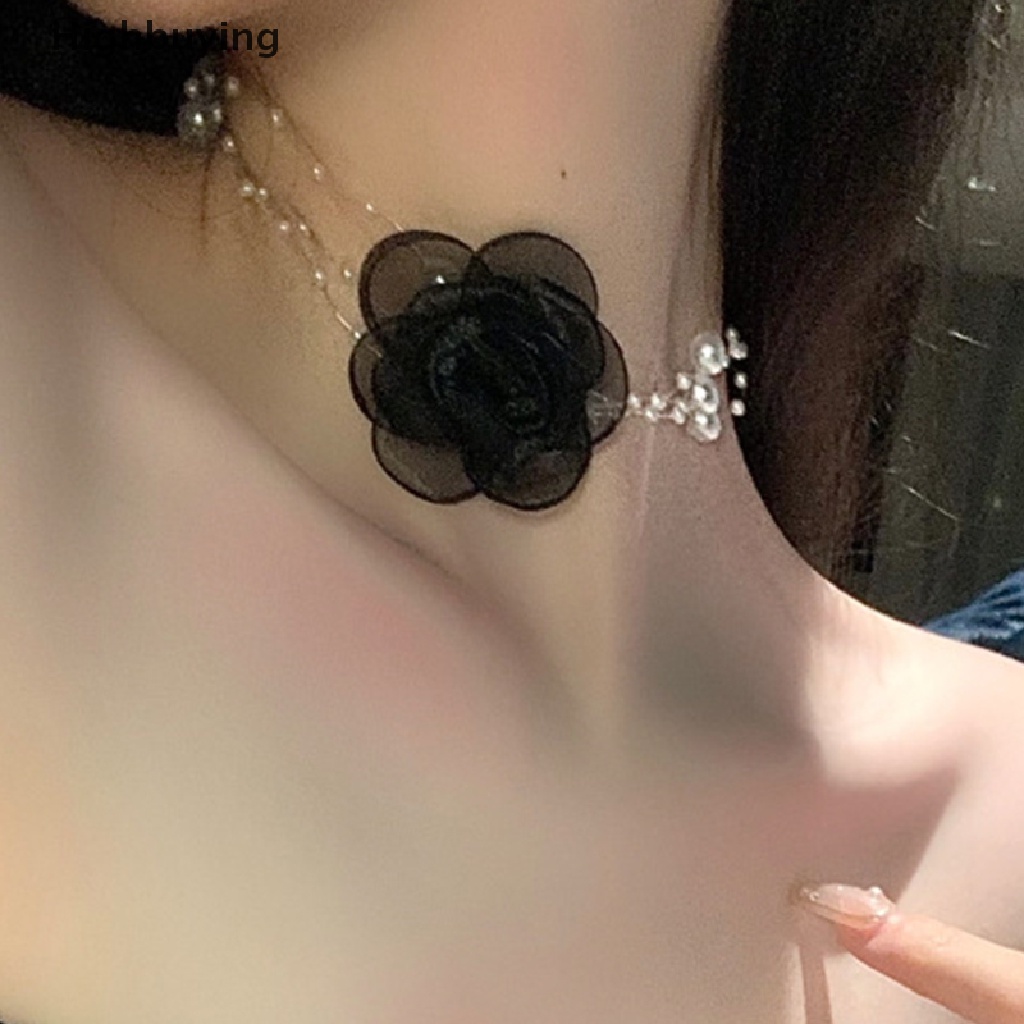 Hbid Kalung Mutiara Bunga Choker Hitam Dan Putih Romantis Prancis Perempuan Musim Panas Rantai Klavikula Glory