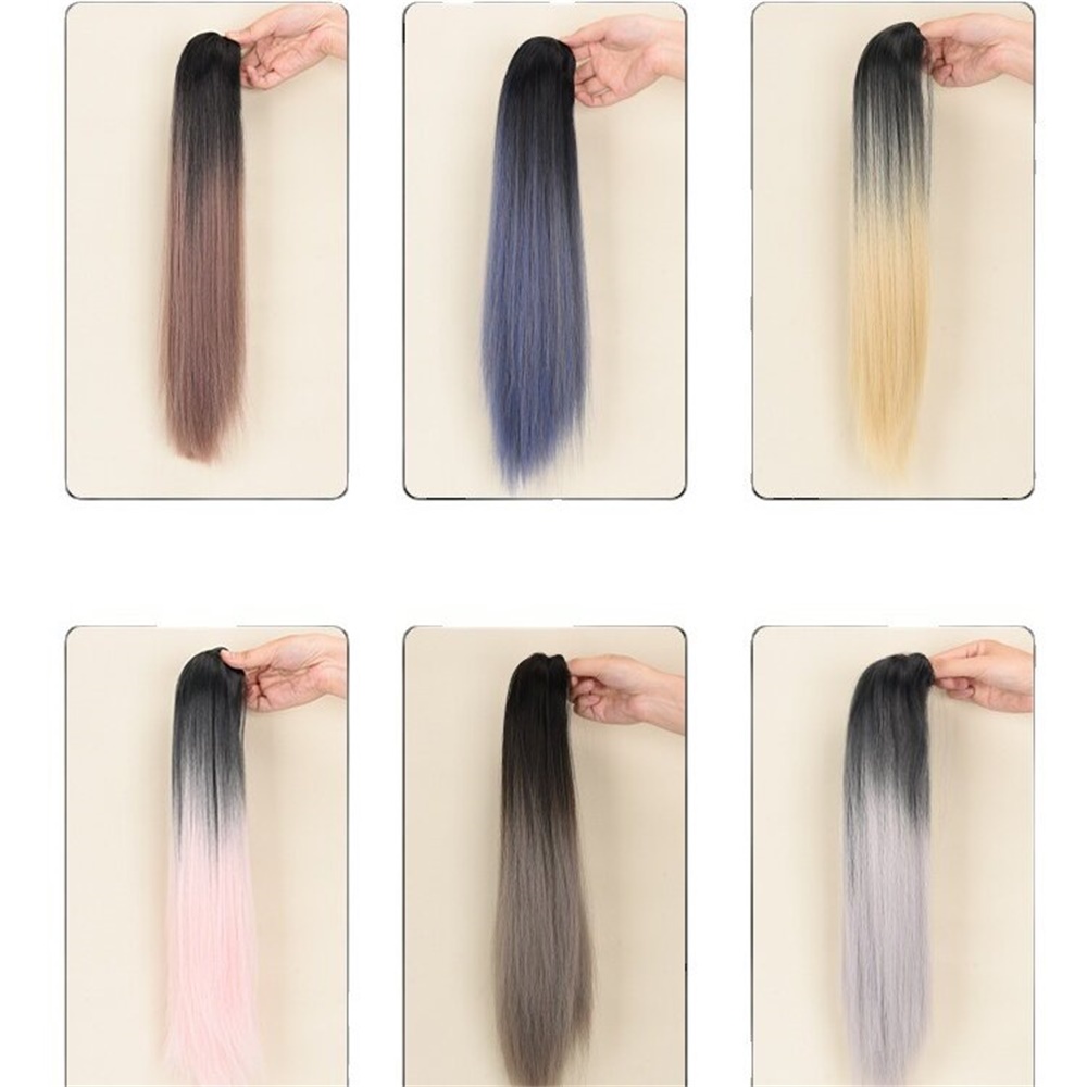 Ins Extension Rambut Ponytail Lurus Panjang Gradasi Alami Untuk Wanita Perempuan 50cm Dengan Klip