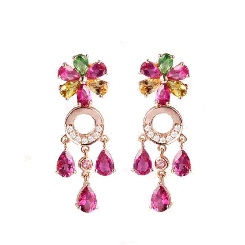 Goldkingdom Aksesoris Perhiasan Fashion Ready Stock Anting Rubellite Korea, Anting Stud Batu Permata Berwarna, Perhiasan set Batu