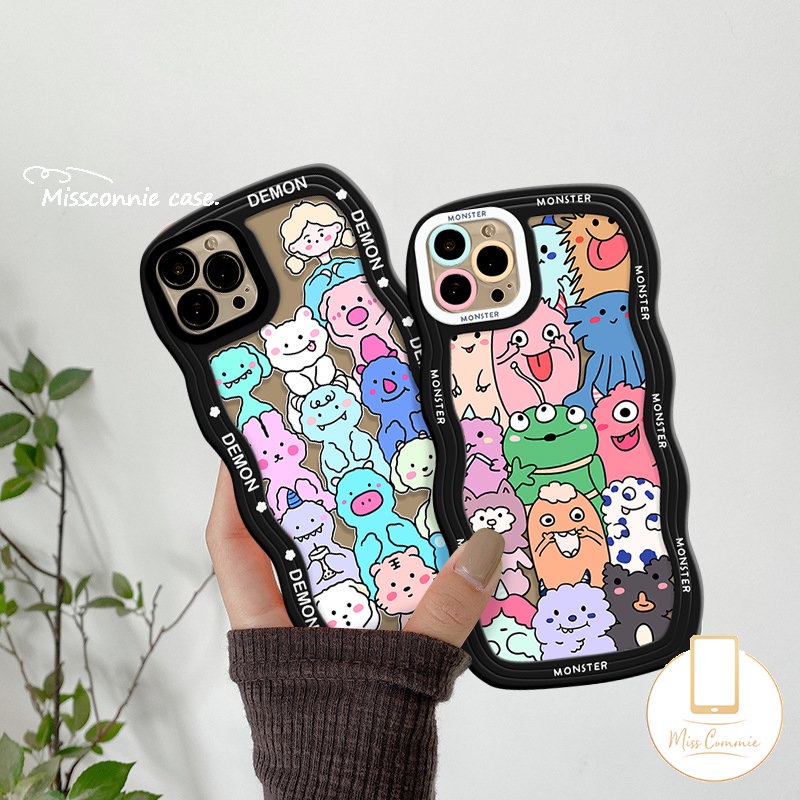 Kartun Hewan Wavy Edge Case Realme C53 10c55 9i 56i C35 C25 C30 5i 8c12 C15 C21Y C33 C11 C25Y C25s 8i 7i 7 5s C17 C20A C20 8Pro 9Pro+9 C3 Monster Kecil Lucu Imut Soft Sarung