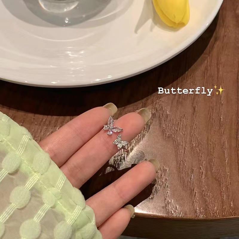 Yeezii Butterfly Open Ring Untuk Wanita Zirkon Silver Rings Perhiasan Fahsion Aksesoris