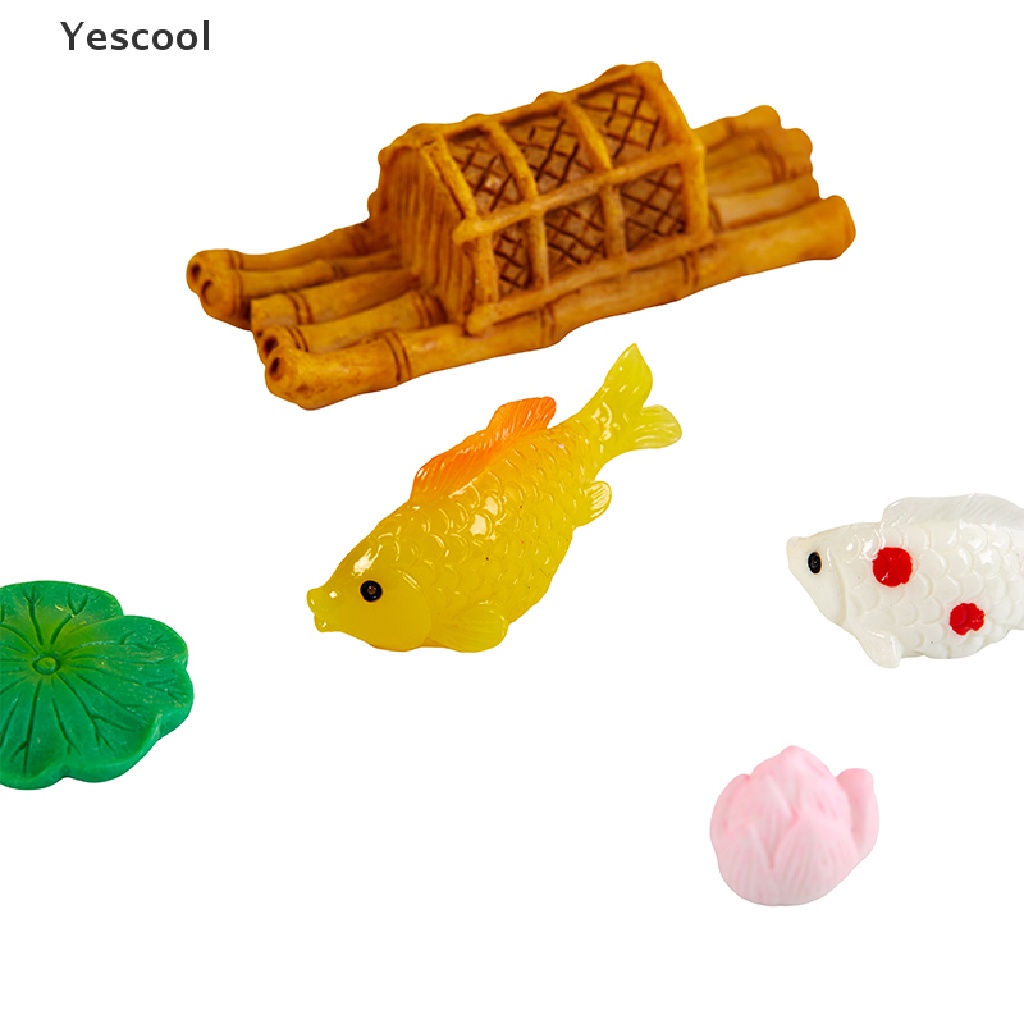 Yescool Hias Teratai Ikan Warna-Warni DIY Miniatur Ornamen Lanskap Mikro Mini ID