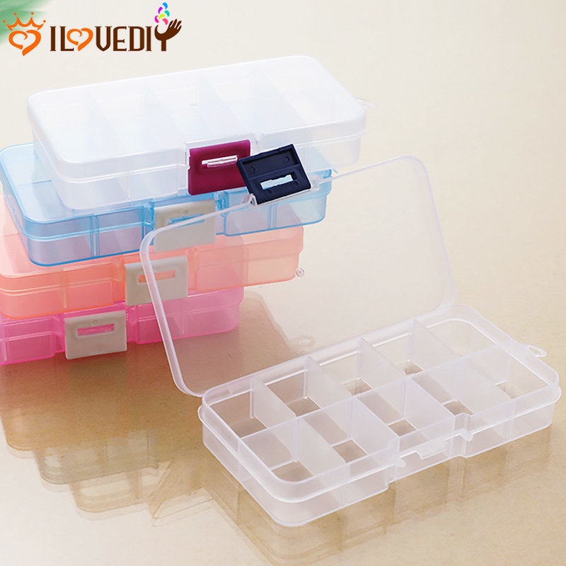 [Unggulan] 10slot Kotak Perhiasan Plastik Classified Pill Case Storage Display Container Removable Transparan Kotak Penyimpanan Untuk Peningkatan Kuku Alat Manik-Manik Suku Cadang Elektronik