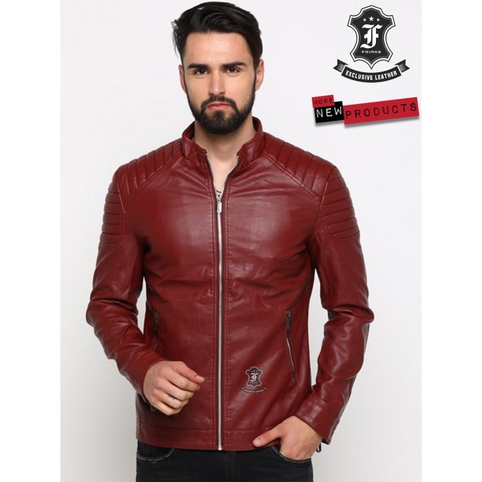 Jaket Kulit Asli Domba Super Maroon Colourblocked - KASEP057
