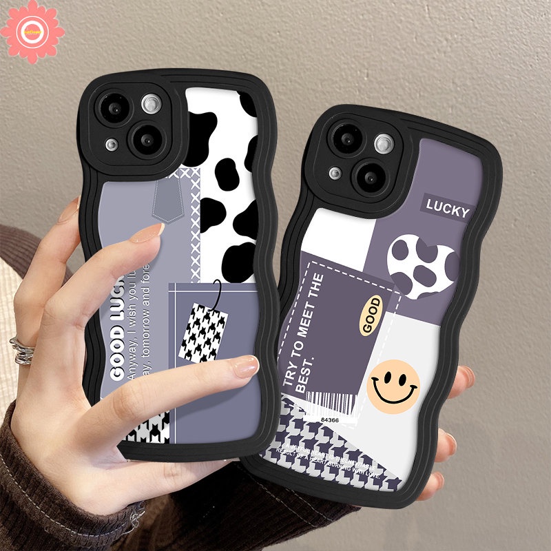 Redmi Note11 10s 9 8 10 9s 11s 11Pro 10Pro Max Redmi 12C 9A 10C 9 10 10A A1 A1+9T 9C NFC Mi 11T Pro POCO M3 X3 NFC Pro Smile Leopard Splicing Houndstooth Soft Tpu Wavy Edge Sarung