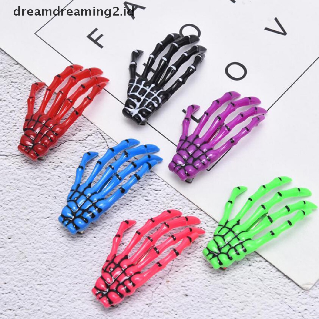 (hot) 1pc Punk Gothic Halloween Zombie Tengkorak Kerangka Tangan Tulang Cakar Jepit Rambut Hair Clips//