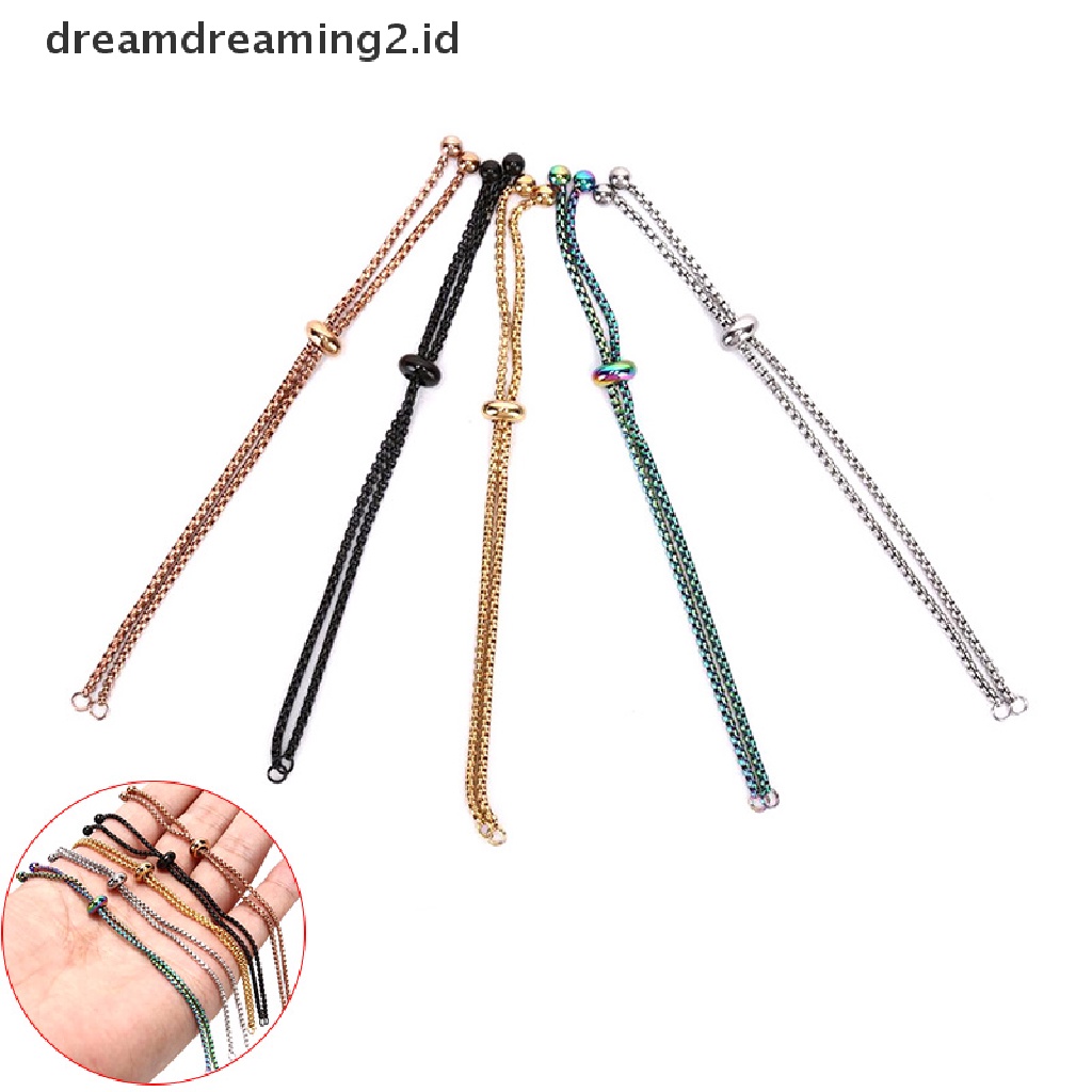 (hot) 3pcs/set Rantai Slider Stainless Steel Adjustable DIY Membuat Perhiasan Gelang//