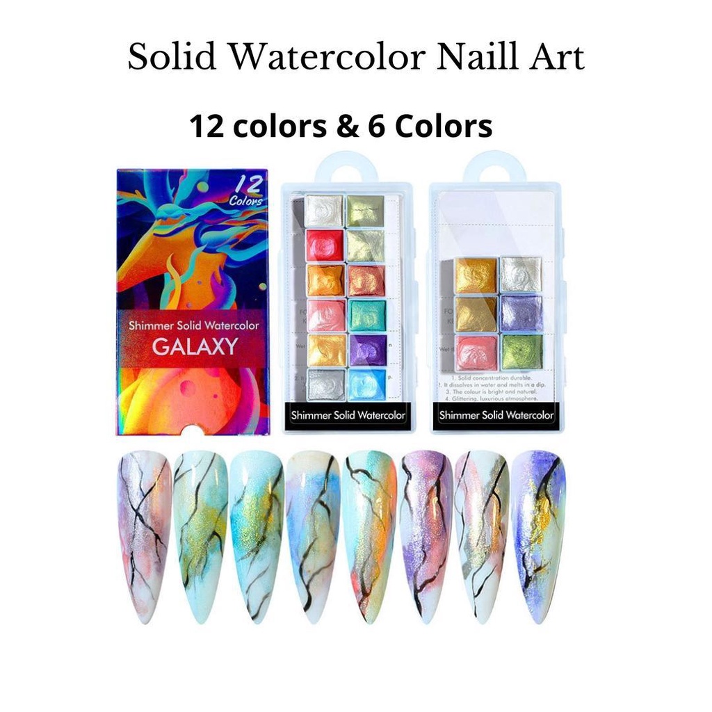 Misscheering GLITTERY WATER COLOR NAIL ART 12 WARNA /CHROME PEARL WATER COLOR MARBLE KUKU