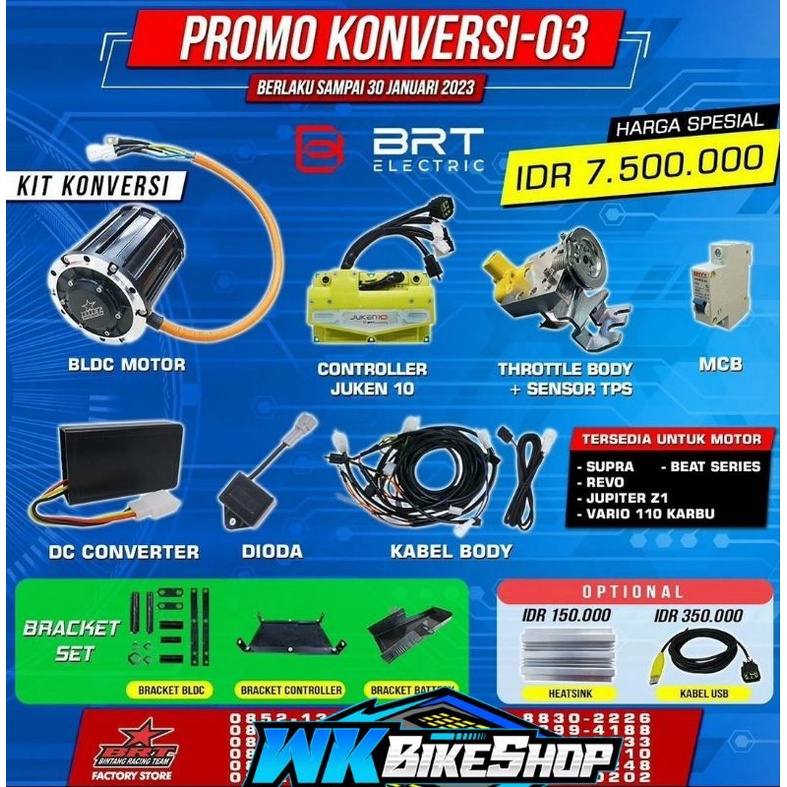 PAKET KONVERSI MOTOR LISTRIK BRT ( BEAT SERIES JUPITER Z1 REVO SUPRA VARIO 110 KARBU ) DINAMO ECU JU