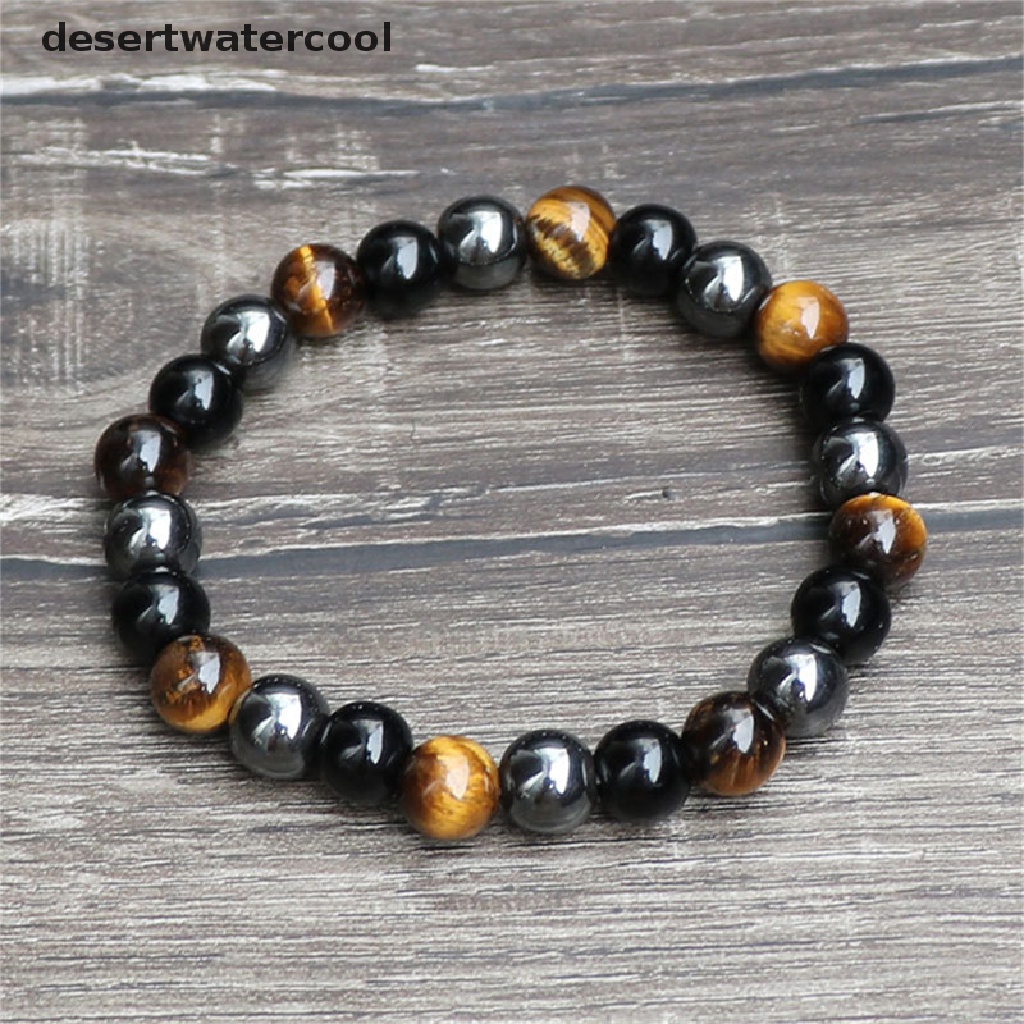 Deid Fashion Gelang Batu Alam Tiger Eye Triple Protection Hematite Dan Black Obsidian Bracelet Martijn