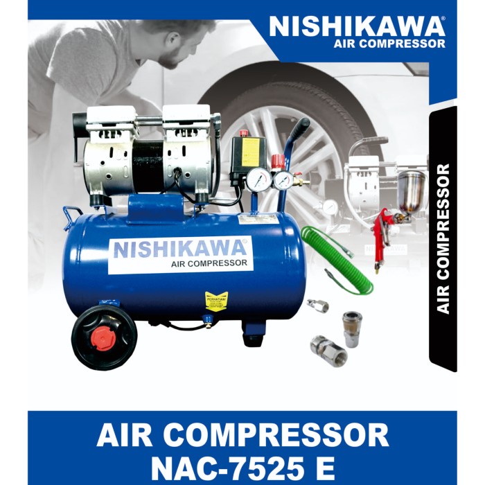 Paketan Kompresor Angin Listrik Oilles NISHIKAWA 7525 E HP 25 Liter