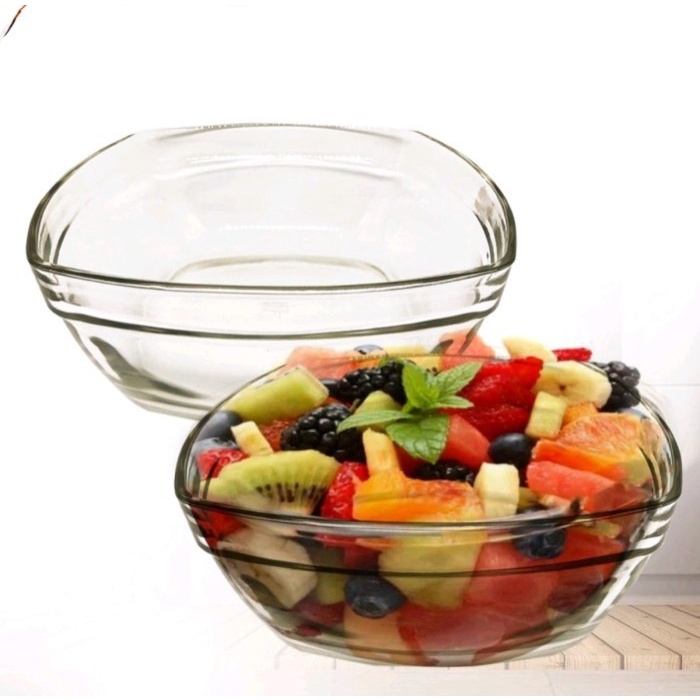 Mangkok Kaca Kotak Bening 20cm / Mangkok Sayur / Mangkok Buah